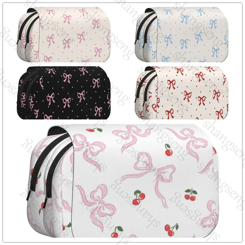 

Pencil Case Double Flip Pencil Case School Supplies Children's Pencil Case Storage Cosmetic Bag Gift Bow Dots
