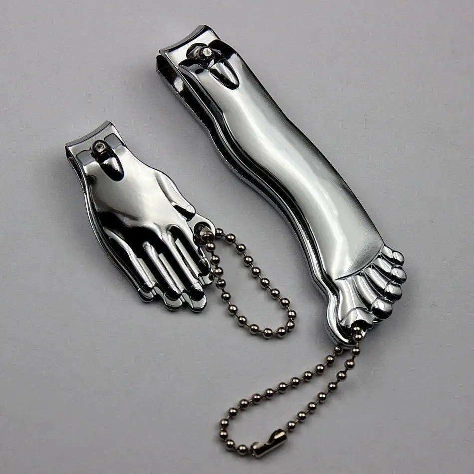 Kreativer Nagelknipser in Hand- und Fußform, tragbarer Nagelknipser aus Edelstahl mit Perlenkette, einzigartiges, neuartiges Maniküre-Werkzeug als Geschenk.