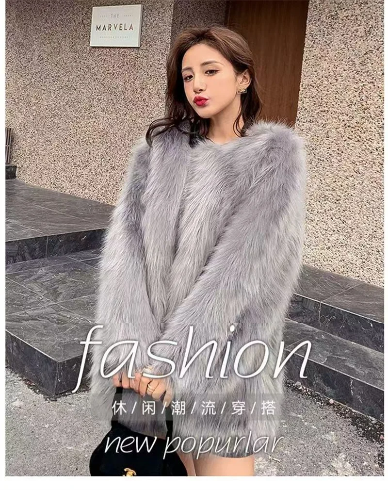 Medium To Long V-neck Minimalist High-end Imitation Fox Fur Grass Coat For Women, 2025 Autumn And Winter Toka Fur Coat