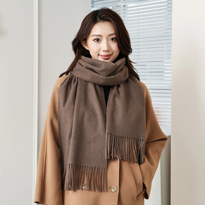 100% Australian pure wool women's scarf, warm, versatile, solid color, thickened, 2024 autumn and winter new style