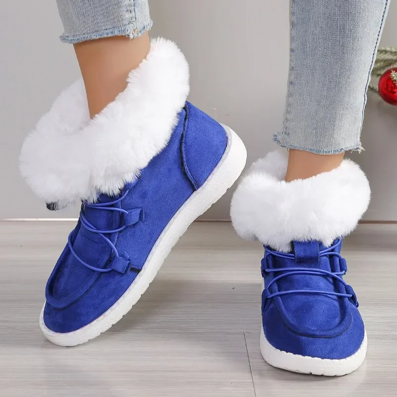 Winter New Flat Boots Women's Fashion Round Head Front Lace-up Suede Short Hair Comfortable Short Boots