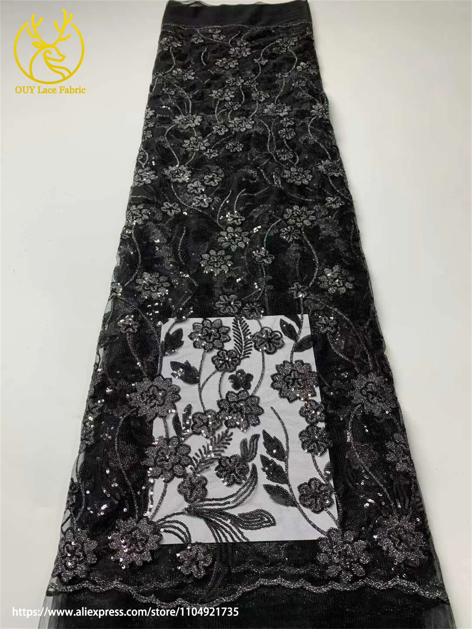 Afrikanische Pailletten Stickerei Spitze Stoff Hohe Qualität Französisch Nigerian Pailletten Tüll Spitze Stoff Damen Kleid Hochzeit Kleid Nähen – Detail 16