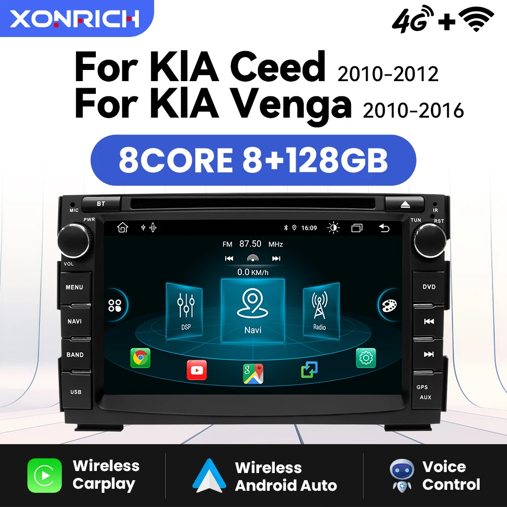 Wireless Carplay Car Multimedia Player For Kia Ceed 2010 2011 2012 Venga Android 14 Stereo Radio No DVD GPS Glonass 8+128GB DSP