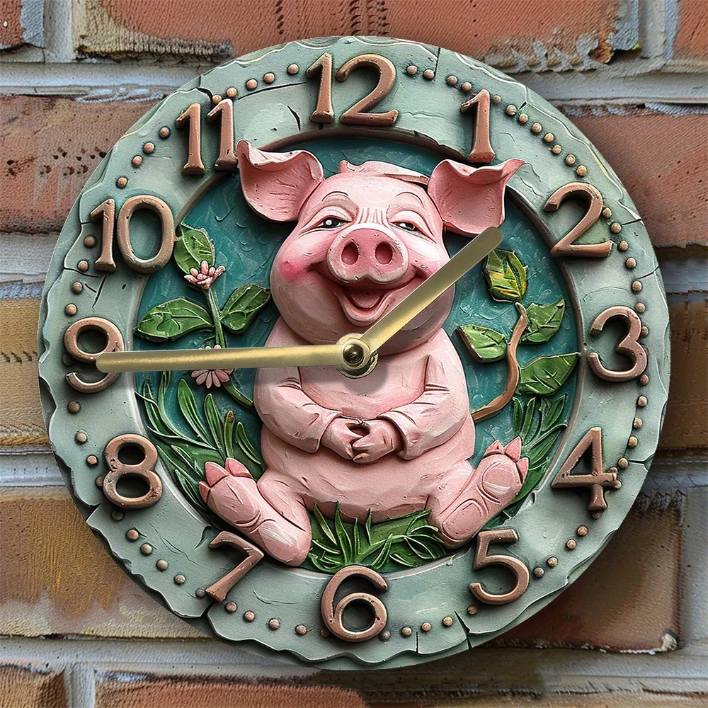 2D Effects Silent Pig Wall Clock - DIY Assembly Kit: Create & Enjoy - High-Definition 2D Flat Printing - Perfect for Pet Lovers