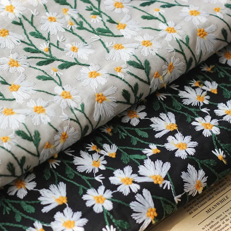 

Embroidered Daisy Linen Cloth For Bags Shoes And Hats,100x130cm
