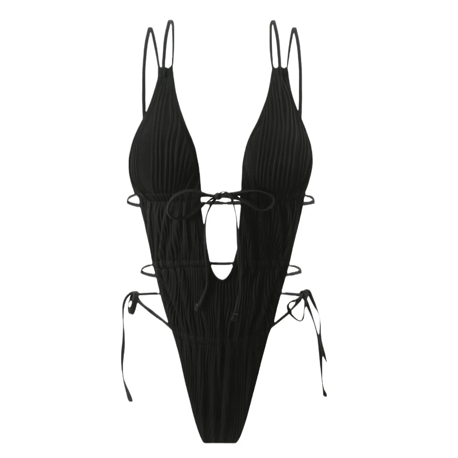 Traje de baño ahuecado con escote en V profundo, traje de baño de una pieza con vendaje para mujer, Monokini sin espalda 2021, traje de baño brasileño, ropa de baño femenina