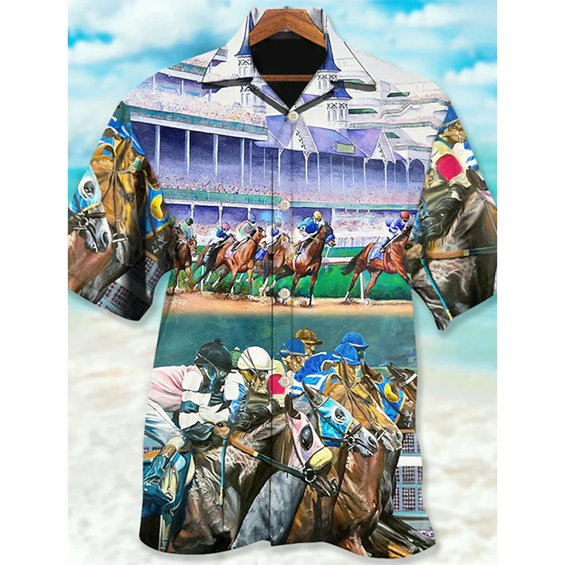 Men's Casual Hawaiian Shirts 3d Print Horse Graphic Turndown Beach Shirt Mens Short Sleeve Button Down Blouse Clothing