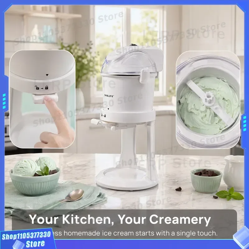 1L Mini Ice Cream Maker 110V US Plug Household DIY Frozen Dessert Machine for Kids Homemade Cone Soft Serve Appliance 15W
