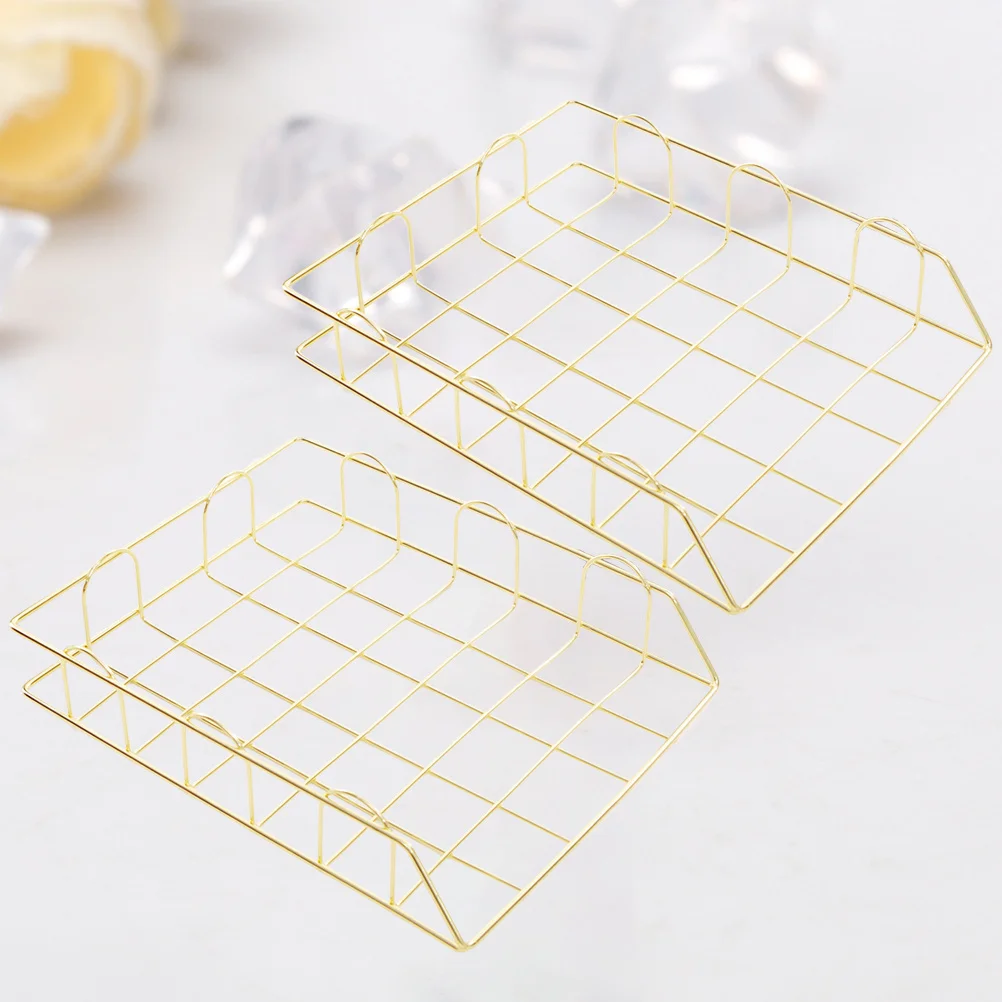 

2Pcs Office Accessories Set Stylish Document Storage Rack Iron-Based Paper Organizer for Neat Desk Filing System Golden Finish