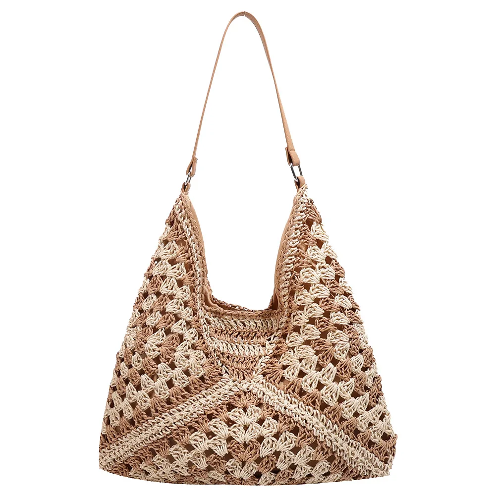 Women Mesh Storage Bag Extra Large Weave Straw Swimming Beach Bag Fashion Shoulder Bag Solid Hollow Out Handlebag