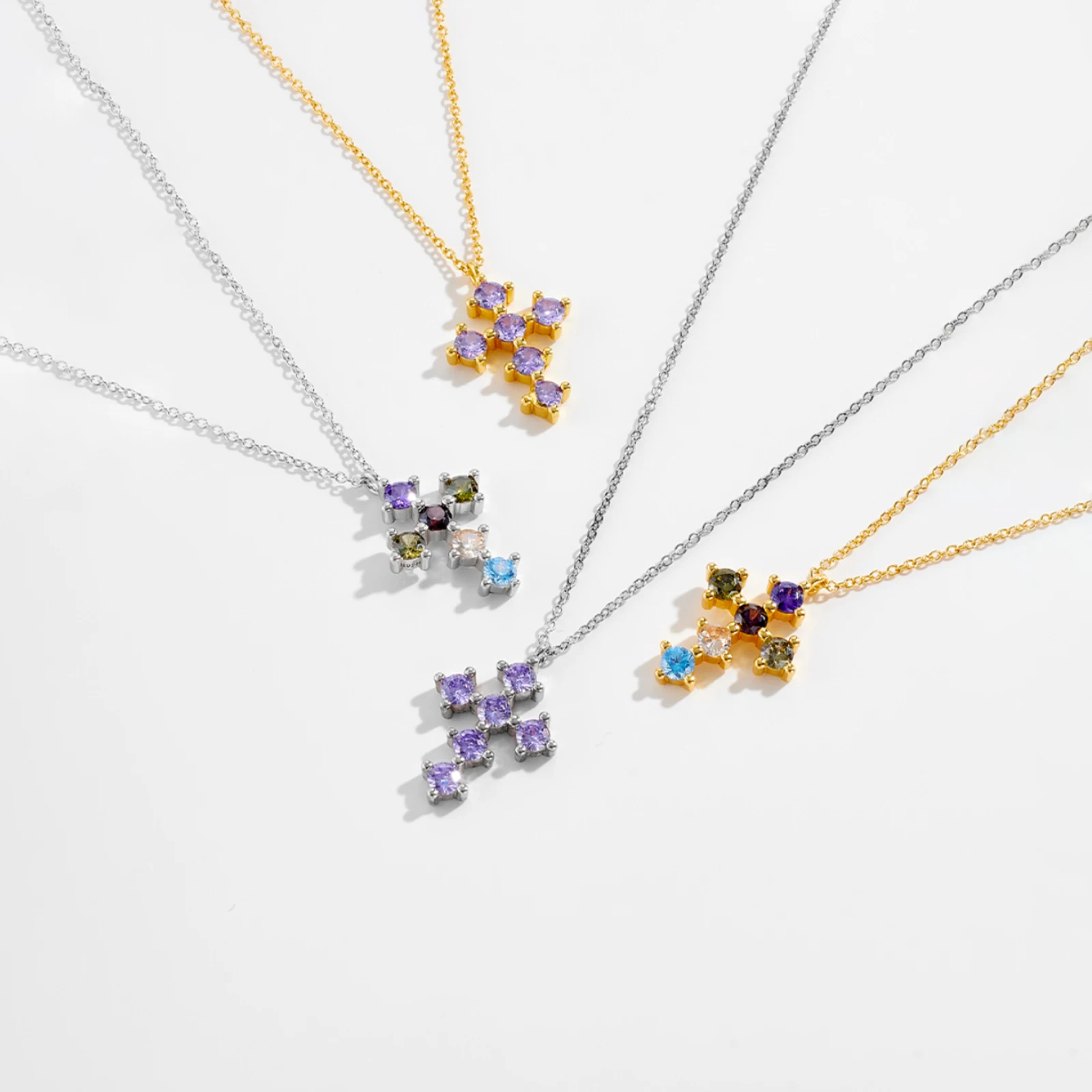 ANDYWEN 925 Sterling Silver Rainbow Colorful Zircon Cross Pendent Necklace Long Chain 2025 Women Luxury Jewelry Crystal Fine - view 3