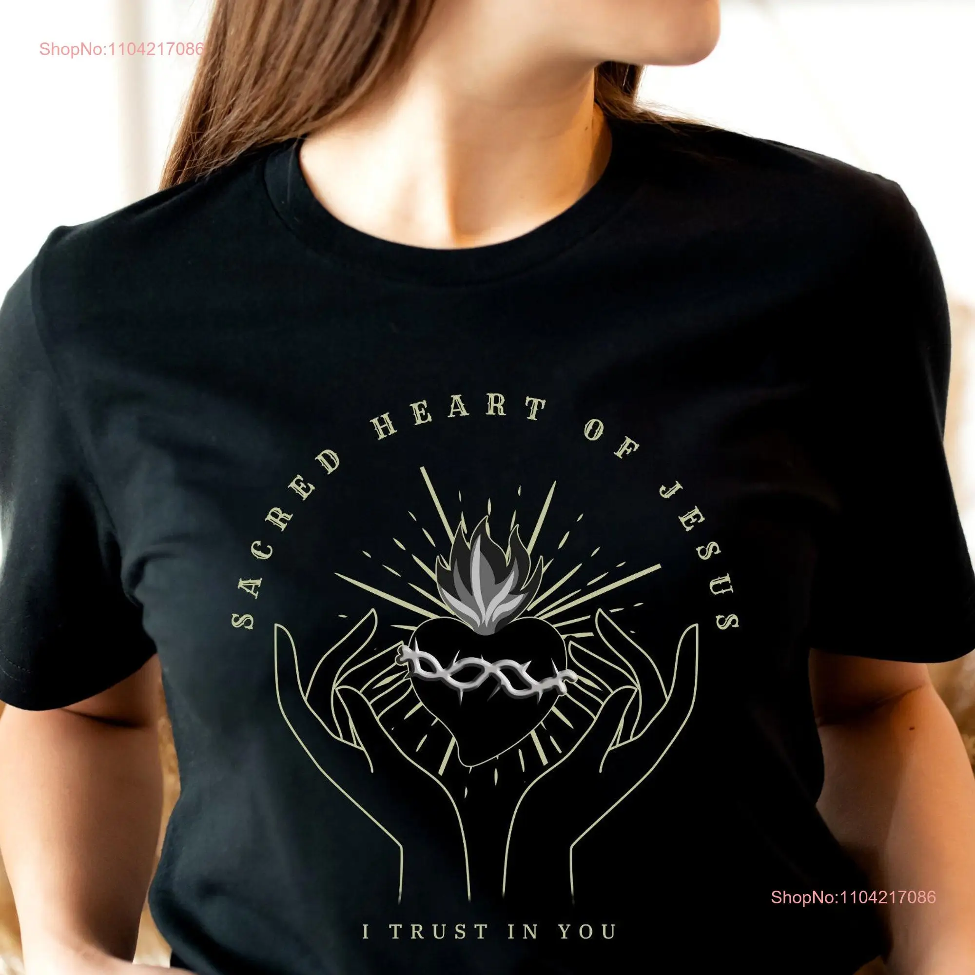 Sacred Heart of Jesus I trust in You T shirt for women Jesus' Most Traditional Catholic Clothing long or short sleeves