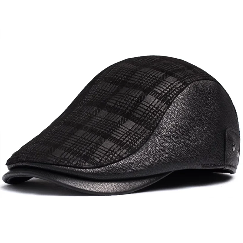 

Мужская повседневная кожаная шапка, зимние береты с принтом, мужская теплая защитная шапка для ушей, 100% натуральная кожа, овчина, шляпа для папы, casquette