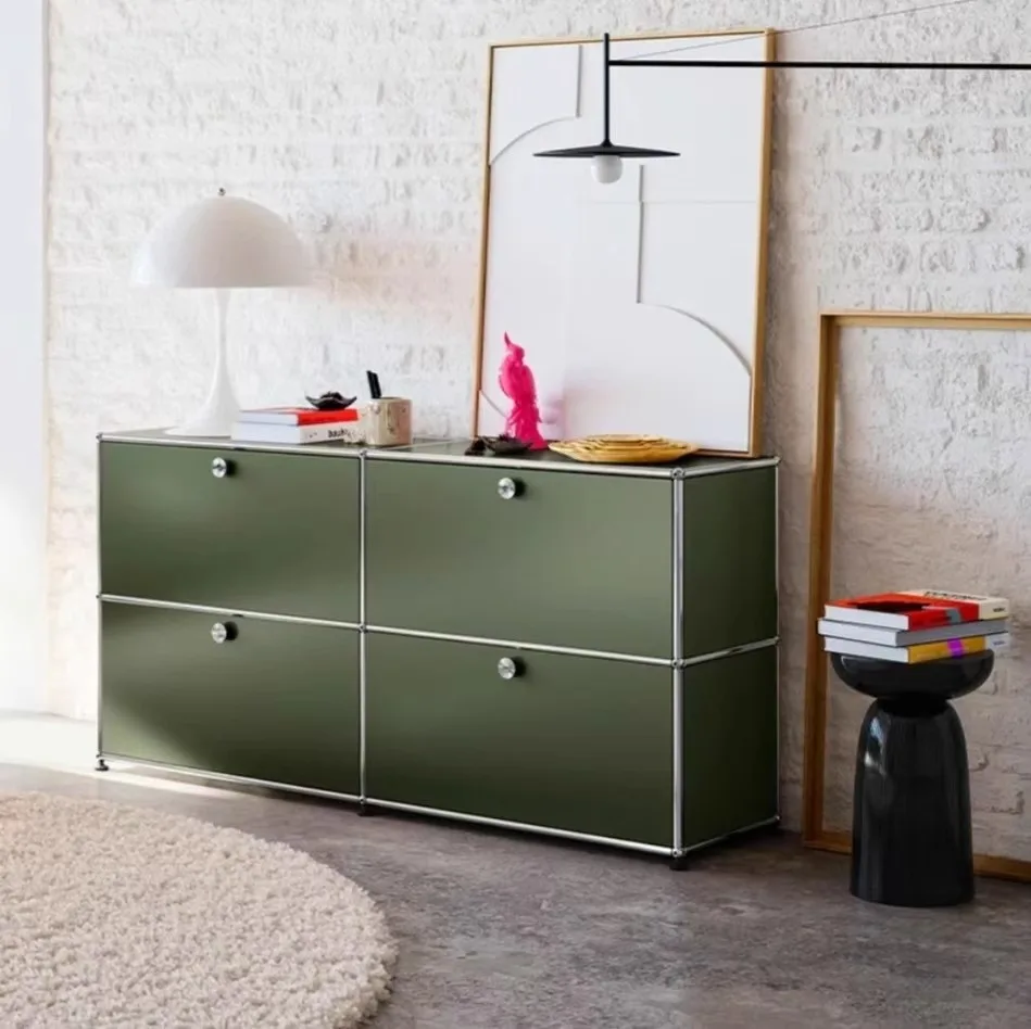 

Sideboard Storage Cabinets Modular Combination Metal Frame for Living Room Office Drawers Customizable Large Storage Olive Green