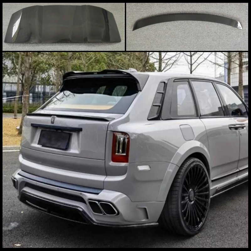 Real Carbon Fiber Spoiler For Rolls Royce Cullinan 2018-2024 Rear Wing Trunk Door and Top Lip Kit High Quality Splitter