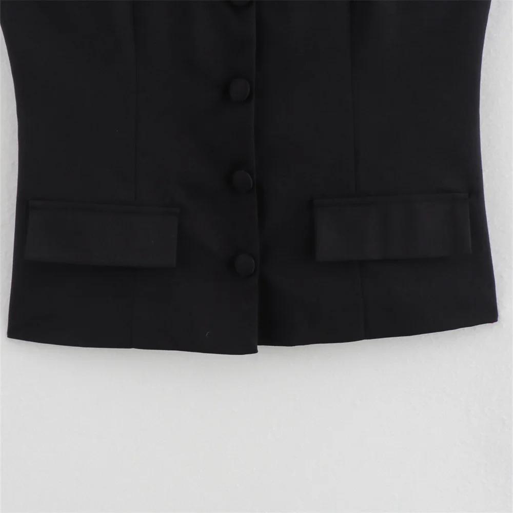 여름 신상품 여성 빈티지 보타이 슬림핏 솔리드 컬러 스퀘어넥 슬리브리스 탑