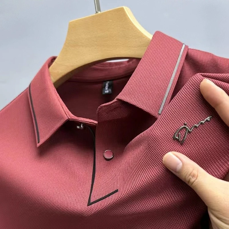 High Quality Ice Silk Polo Shirt Long Sleeve Skin-friendly T-shirt 2023 Autumn Fashion Trend Simple Business Handsome Lapel Ropa