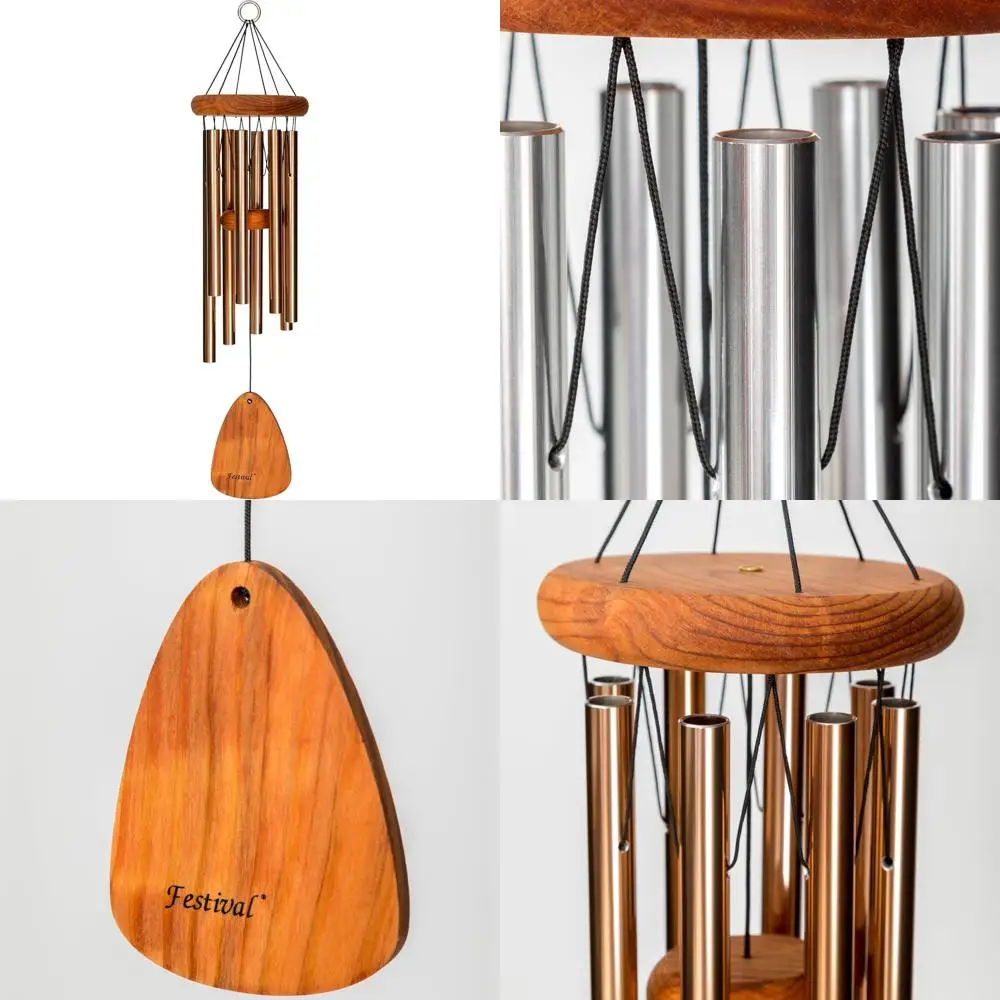 

24-inch redwood wind chime with 8 bronze tubes for outdoor spaces