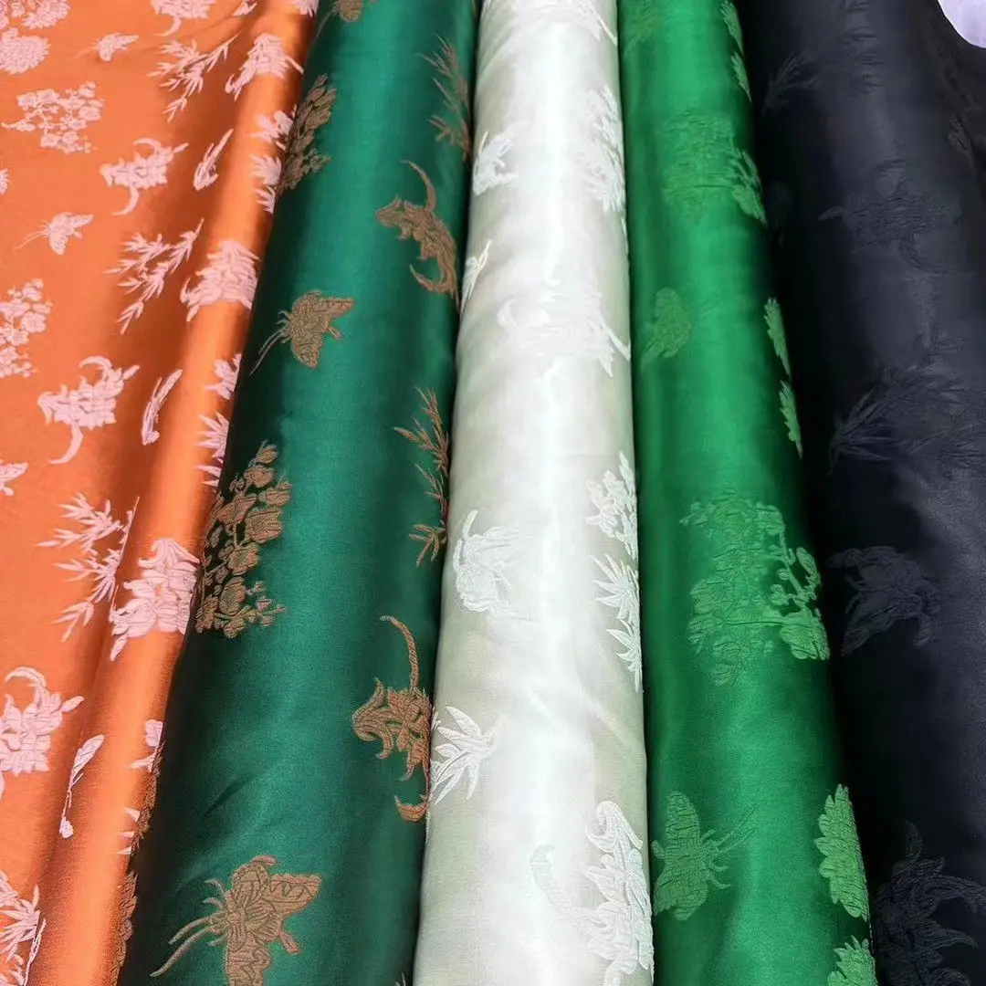 

Plum Blossoms Orchids Bamboo and Chrysanthemum Silk Fabric Guanle Crepe 28momme Chinese Style Dress Shirt Clothes