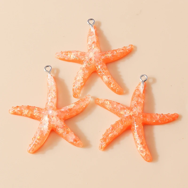 Leslie 10 Stück Harz-Anhänger in Form von niedlichen, glitzernden, bunten Seesternen für Ohrringe, Halsketten, Armbänder, Sommer- und Strand-Schmuckherstellungszubehör – Detail 12