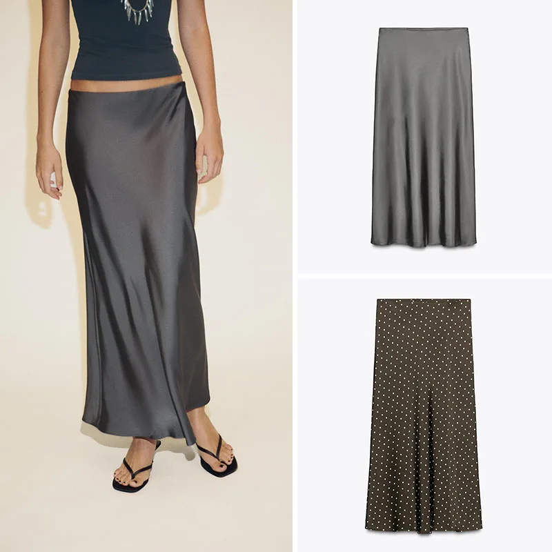 

New Women's Basic Long Silk Satin Midi Skirt Autumn 2025 Simple Sle mid Waist H pe Stand Fit Casual Scene Other Material