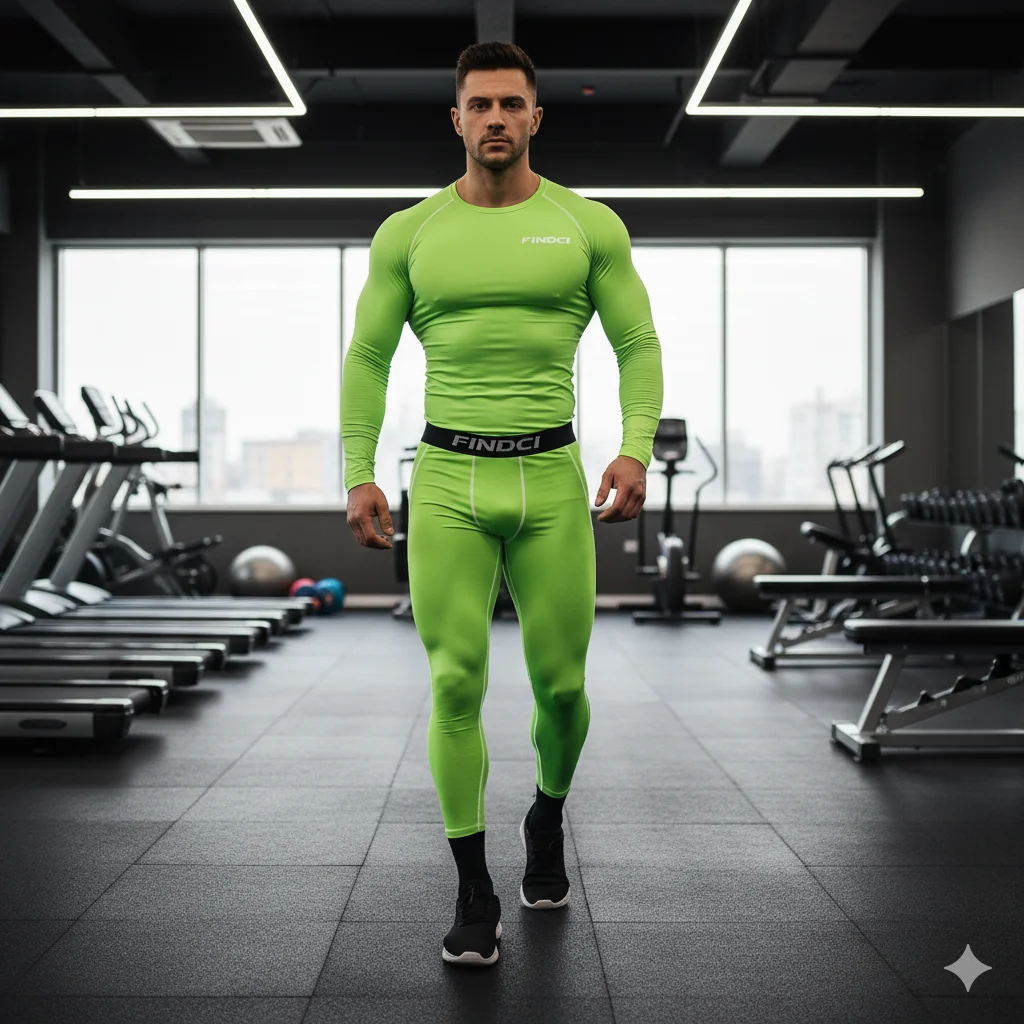 FINDCI Set da corsa sportivo da uomo Camicia a compressione + Pantaloni attillati sulla pelle Maniche lunghe Tuta da fitness ad asciugatura rapida Tute da yoga per palestra