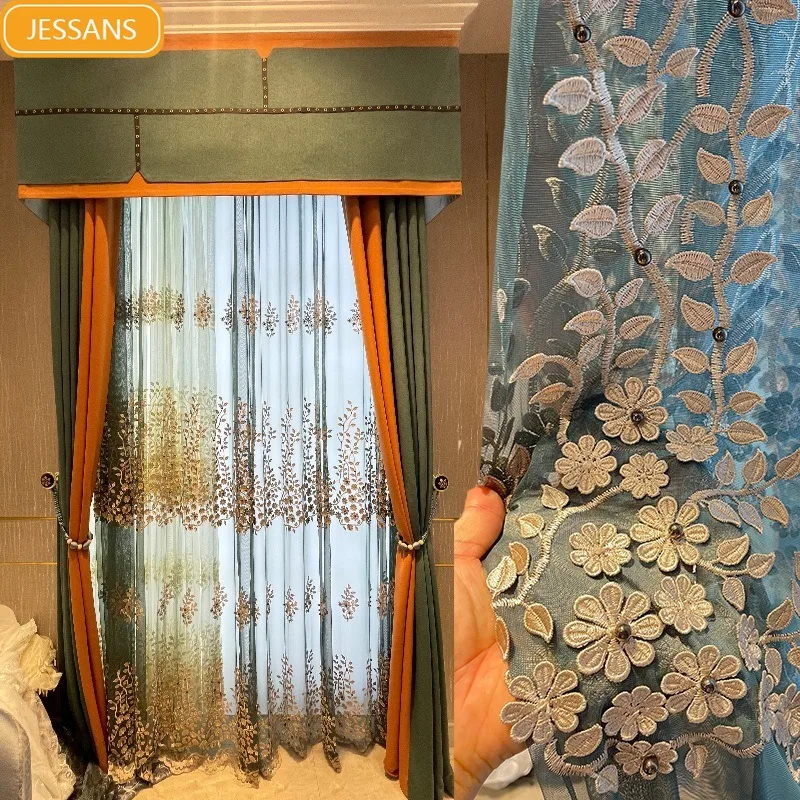 

Modern Relief Float Embroidery Nail Beaded Embroidery Yarn Three-dimensional Embroidery Curtains for Living Dining Room Bedroom