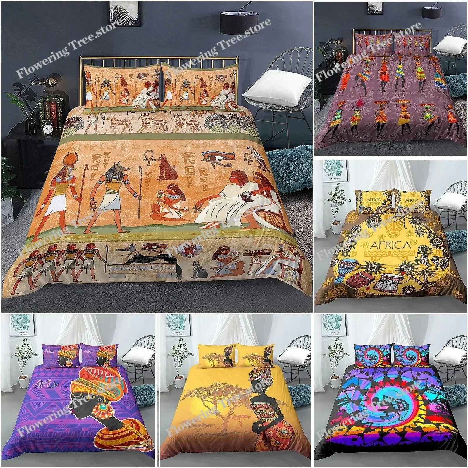 

Ancient Egypt Africa Style Pattern Quilt Covers Comforter Bedding Sets for Home Bedroom Duvet Cover Bed Decor US King Queen Size