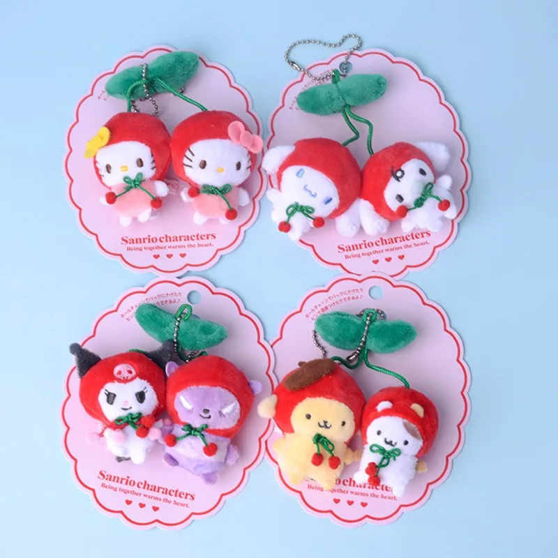 Cereza serie Anime muñeco de peluche colgante Sanrio dibujos animados lindo Kuromi Hello Kitty melodía Pompompurin llavero juguete de peluche regalos para niños
