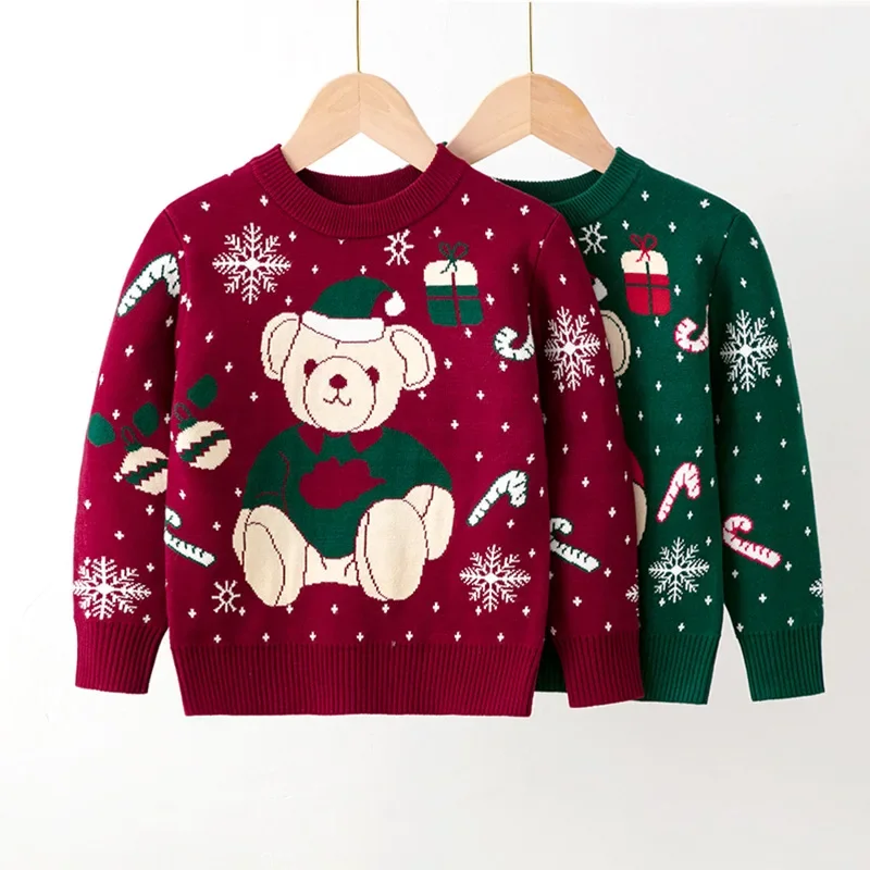 Свитер Children\'s Pullover Sweater 2023 Autumn Winter Boys Cartoon Bear Knitwear Kids Long Sleeved Warm Tops Baby Girl Clothes