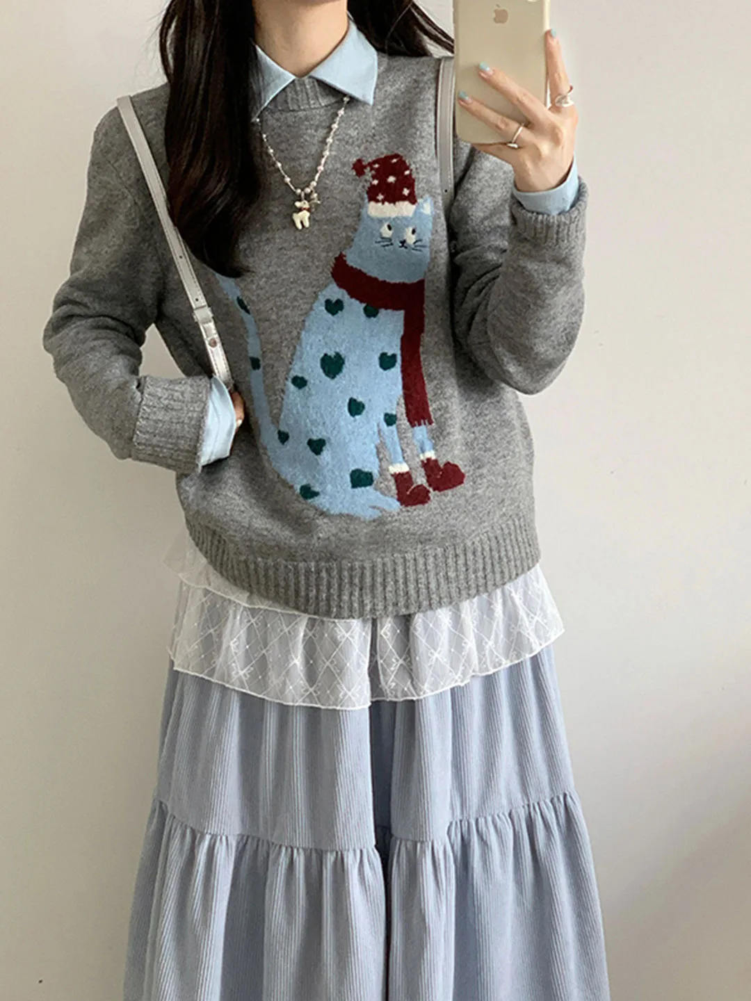 Sweter damski na jesień i zimę 2025, luźny, w stylu koreańskim, casualowy, pulower, bluzka z długim rękawem, dzianinowa koszula.