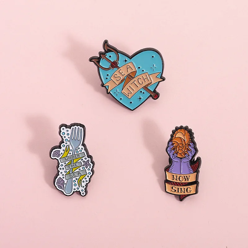 Creative Pins For Backpacks Brooch Heart-shaped Conch Fork Alloy Badge Personalized Accessories Lapel Pins Brooches on Clothes