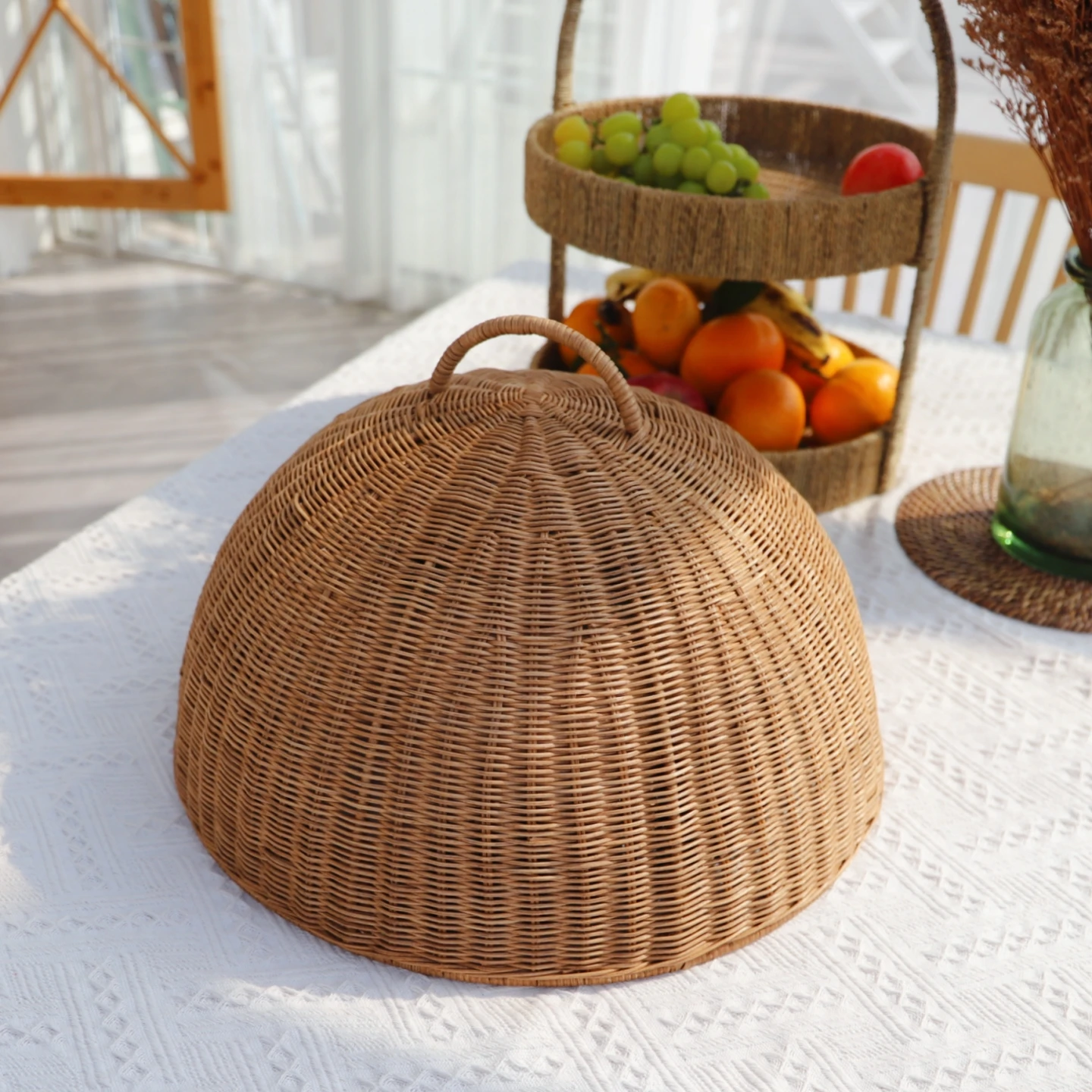 غطاء غبار الروطان الطبيعي للأغذية المنزلية غطاء طاولة طعام خضروات ممتازة مستديرة #4