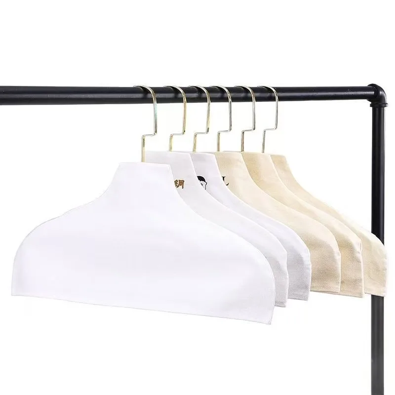 

Luxury Clothing Store Hanger Cloth Cover Cotton Linen Anti-slip Dustproof Traceless Hanger Sleeve Support Custom Printed Logo