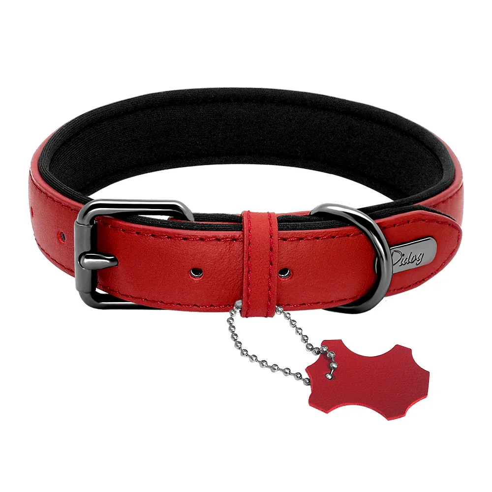 Soft Padded Dog Collar Leather Dog Collars Adjustable Pet Necklace Accessories For Small Medium Large Dogs Pug French Bulldog