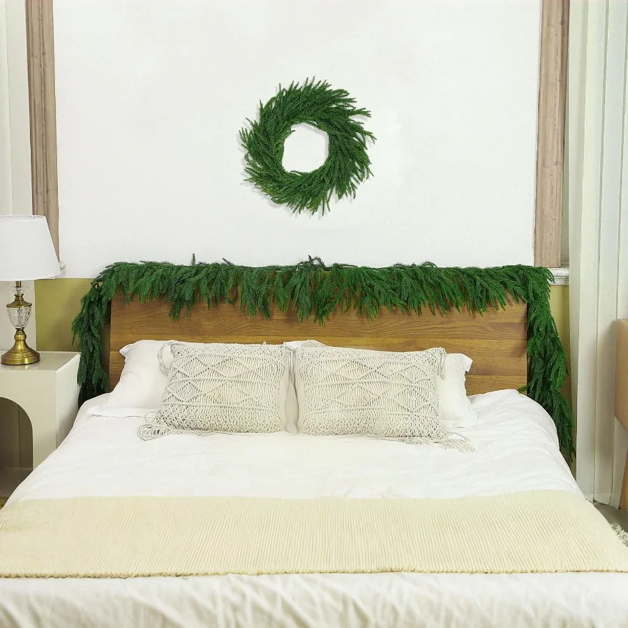 6 Ft 2 Pcs Artificial Norfolk Pine Garland with Real Touch Texture for Christmas Table Centerpiece Mantle Decoration Wall Hangi