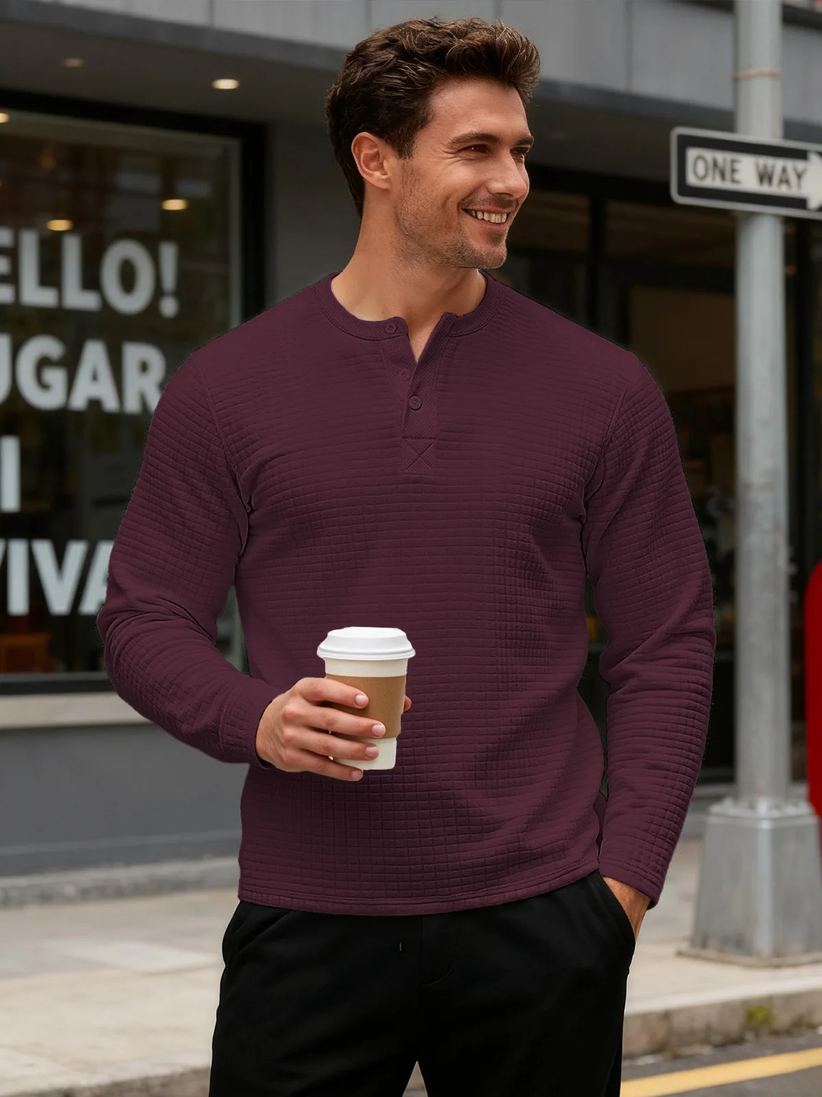 เสื้อเชิ้ตเฮนรี่ผ้าแจ็คการ์ดเนื้อหนาทรงหลวมสไตล์เรโทรแขนยาวสำหรับผู้ชาย คอลเลคชั่นใหม่ฤดูใบไม้ร่วงและฤดูหนาวข้ามพรมแดน