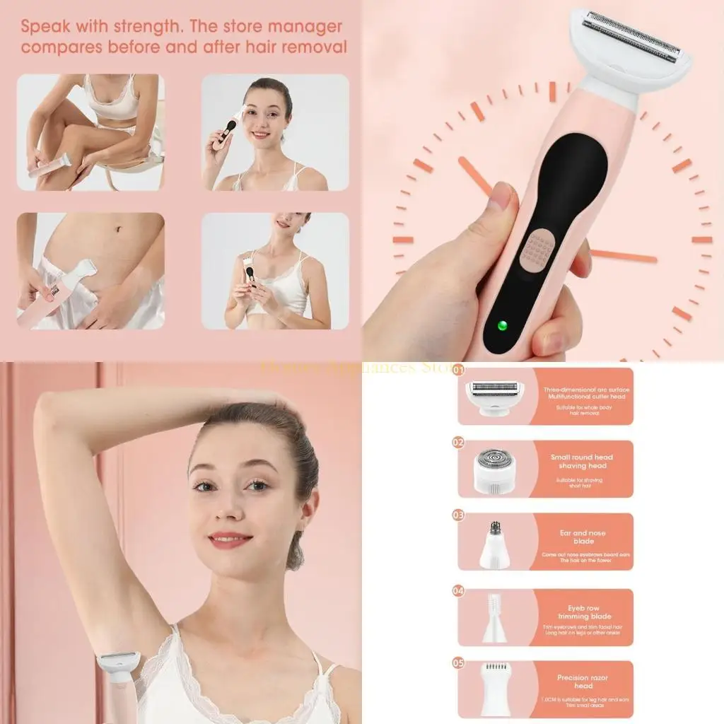 

D0AB Women Multifunctional Hair Removal Set Rechargeable Portable Hair Removers for Shaving Eyebrow and Nose Hair Trimming