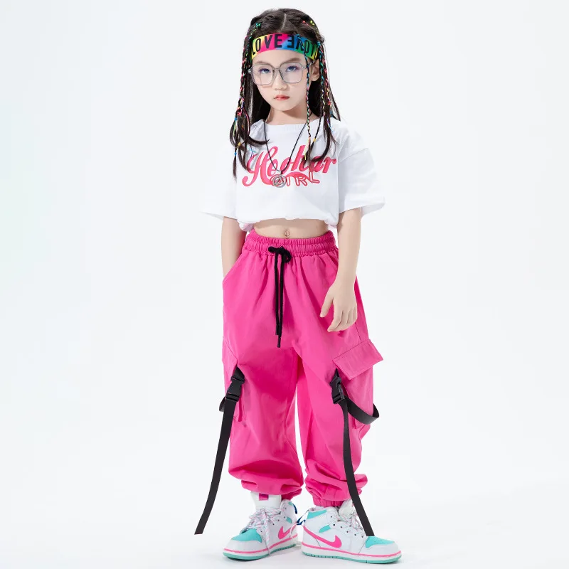 Rose Red Cargo Pants for Teenage Kids New Fashion Spring Summer Streetwear Hip Hop Sweatpants for Girls 4 6 8 10 12 13 14 Years