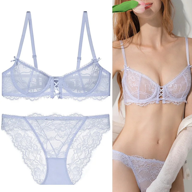 New Sexy Erotic French Style Ultra Thin Bra Featuring Sensual Anti Sagging Design Alluring See Through Lace Underwear Bra Set