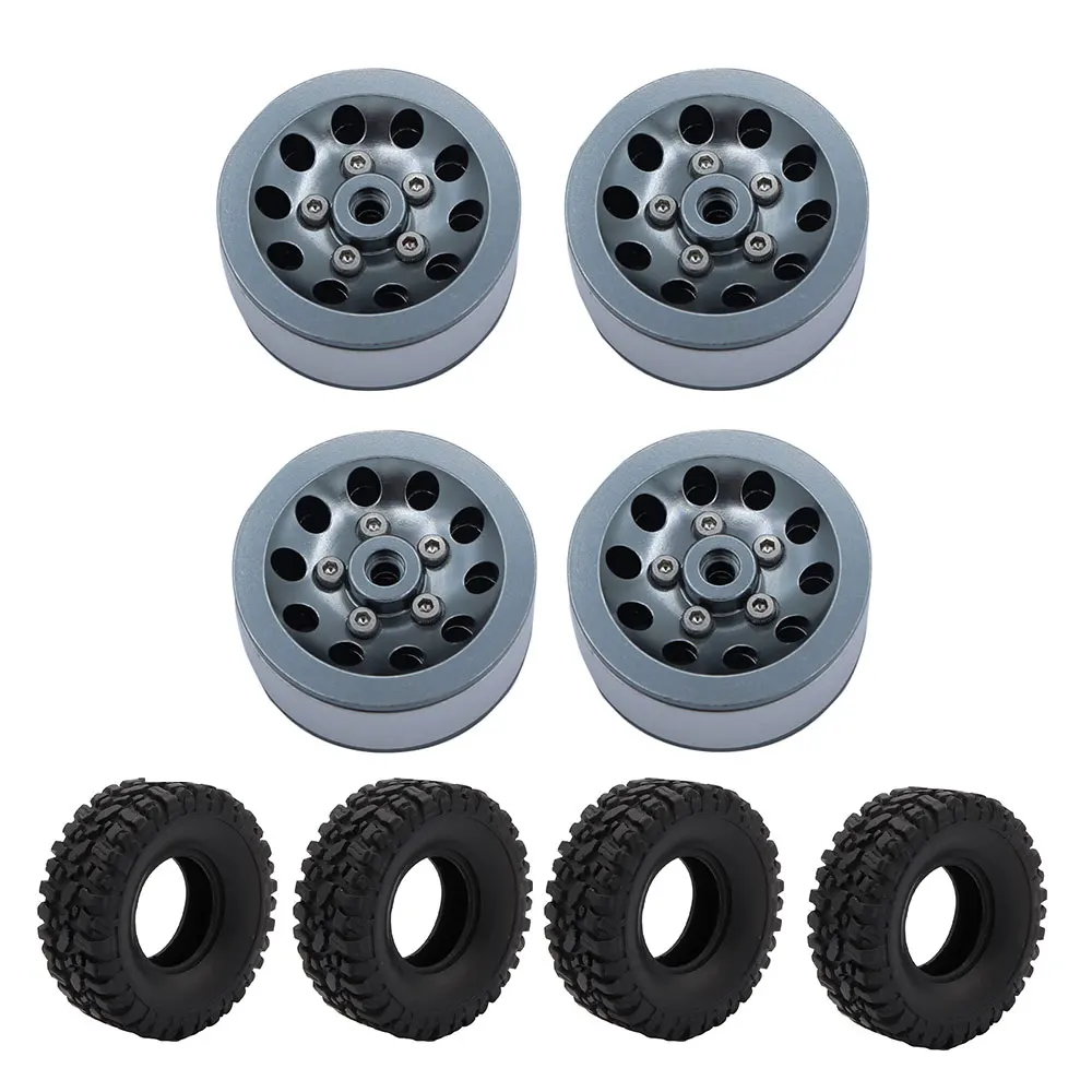 Metal Beadlock Wheel Hub Rims with Tires for 1/16 WPL C14 C24 B14 B24 B16 1/12 MN78 MN99S MND90 RC Car Upgrade Parts