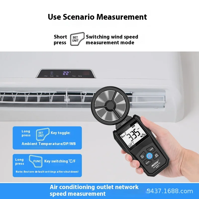 Digital anemometer High-precision handheld anemometer Temperature and humidity meter Wind speed instrument 180 ° rotation