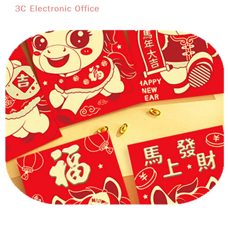 6PCS 2026 Anno Del Cavallo Buste Rosse Sacchetto di Soldi Fortunato Festival di Primavera Benedizione Tasca Pacchetto Rosso Decorazione Regalo