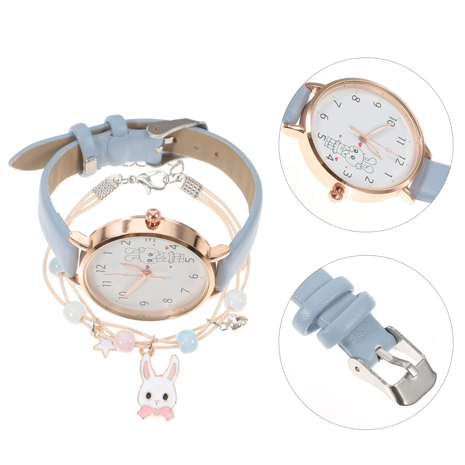 1Set Rabbit Themed Kids Watch and Bracelet Set Cute Cartoon Design Soft Strap Comfortable for Children Girls Decorative
