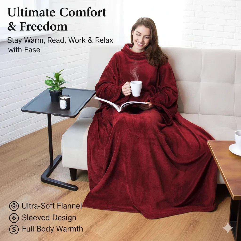 

Wearable Winter Blanket With Sleeves Ultra Soft Flannel Fleece Warm Throw With Pocket Anti-static For Couch Bed Cold Weather