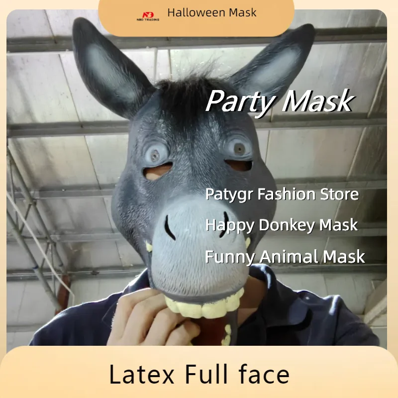 

New Funny Animal Donkey Mask Loquacious Happy Donkey Horror Latex Full Face Headgear Halloween Party Cosplay Costume Props