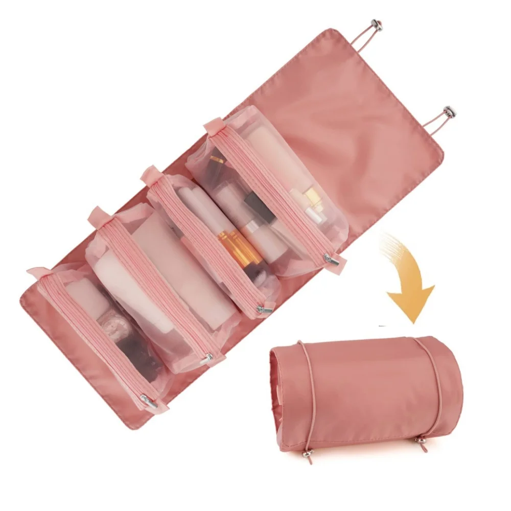 4 In1 Makeup Bag organizer Women Zipper Mesh Large Capacity Cosmetics Pouch Foldable Portable Travel Wash Storage Bag