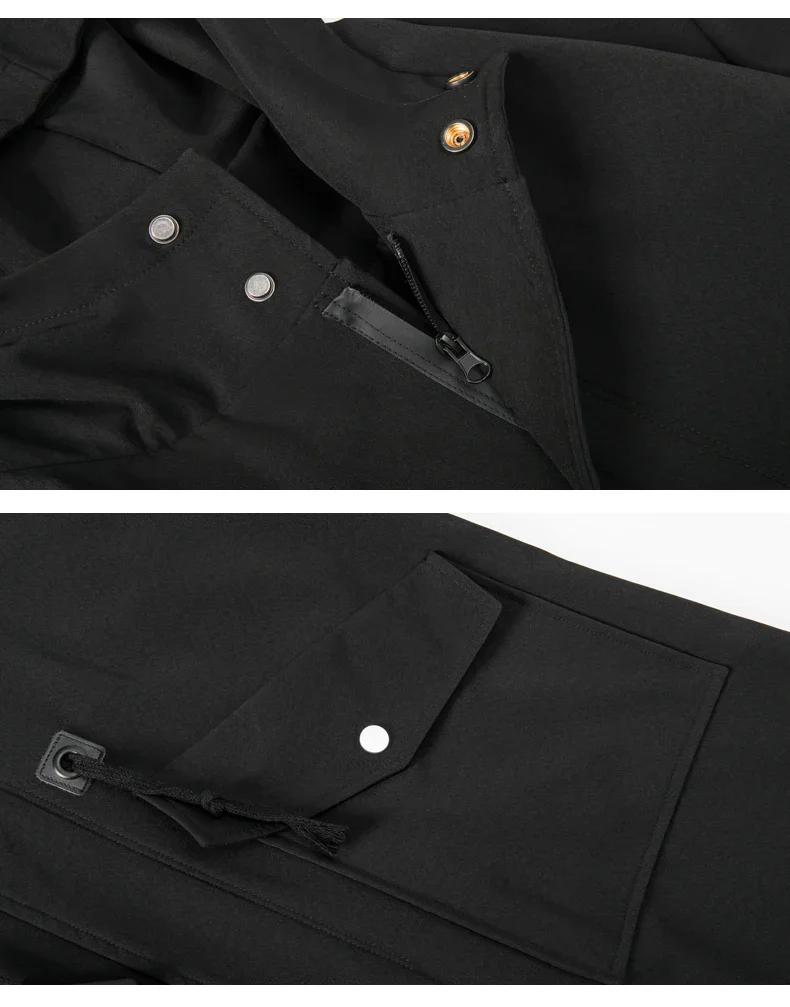 Trenchcoat Herren Neue Mode Armeegrüner Überzieher Männer Casual Windbreaker Einfarbiger Langer Mantel Herren Herbst Homme Schwarz/Khaki/Armeegrün – Detail 14