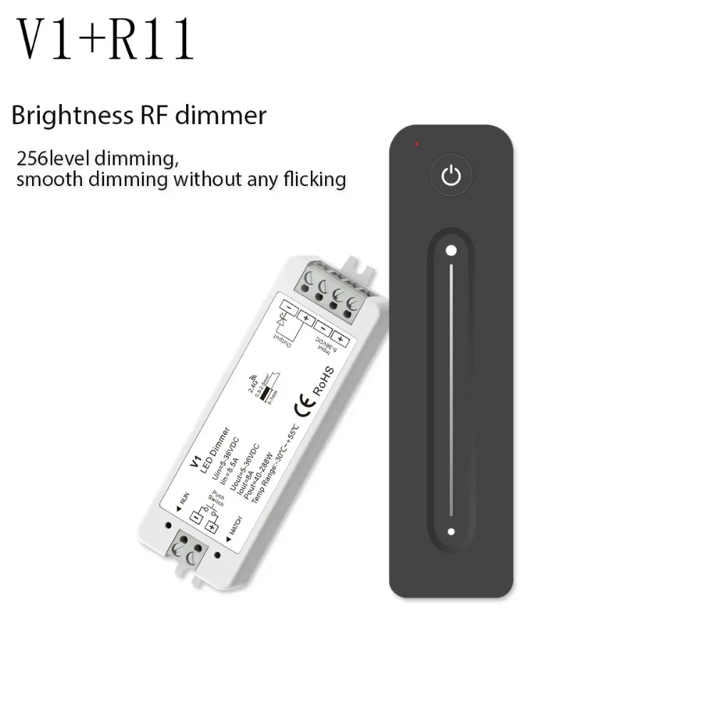 Bezprzewodowy przełącznik ściemniacza LED V1 + dotykowy pilot RF DC5V/12V/24V 8A PWM do jednokolorowej taśmy LED COB 5050 3528 ściemniania