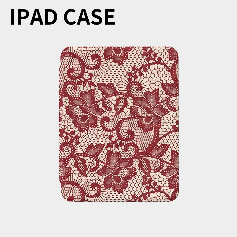 Full Screen Red Lace Y2K ins Tablet Case For iPad Pro 11 13 M2 M4 M3 10.2 5/6th 7/8/9/10/11th Mini 6 7 Air 3 4 5 6 Stand Cover